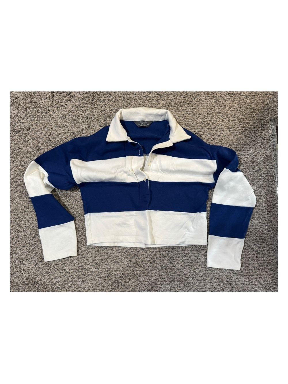 Striped Rugby Pullover Crop Top in royal blue & White